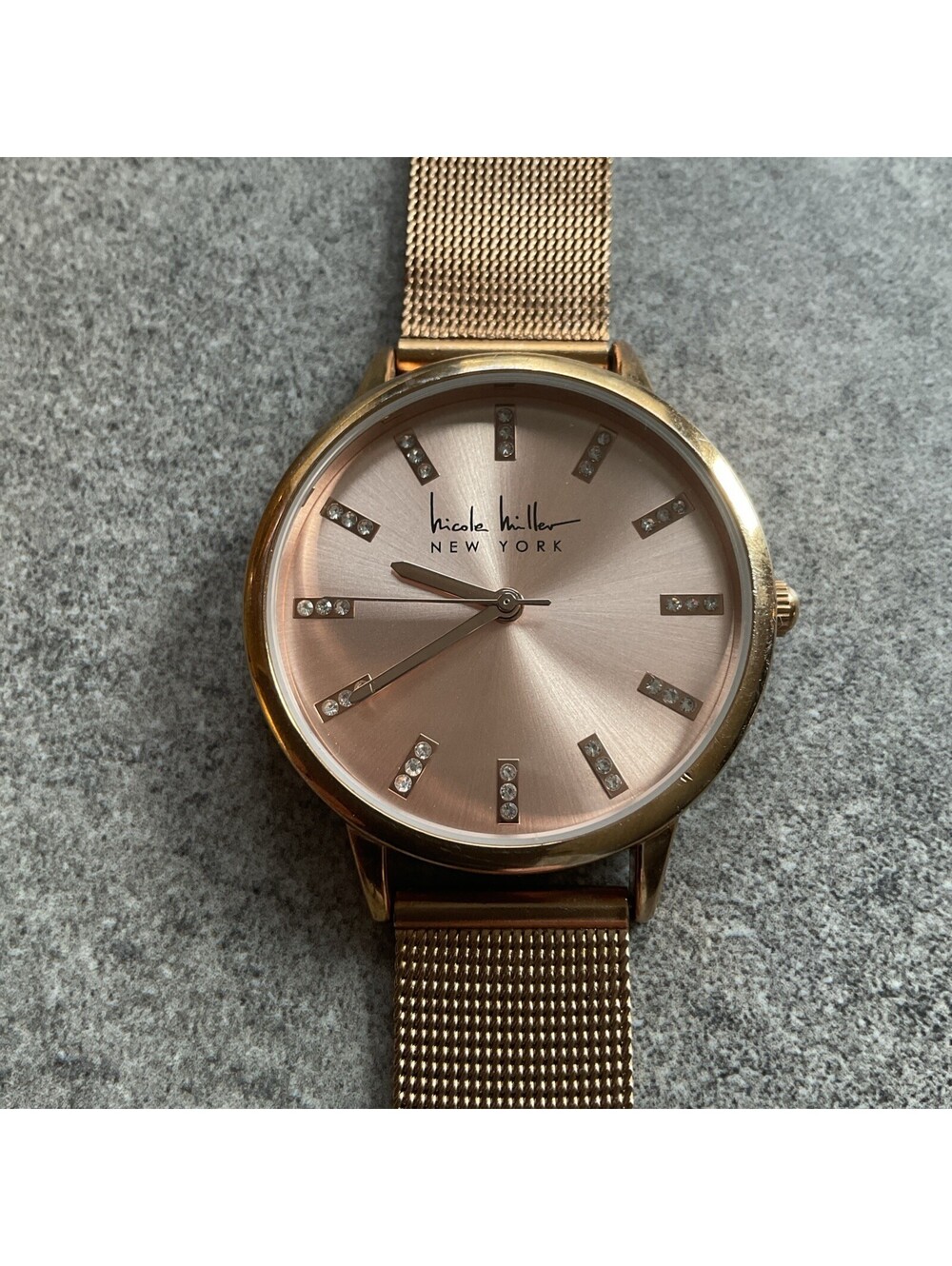 Beautiful Nicole Miller Women’s Watch 36mm Rose Gold Tone Case And Band A15